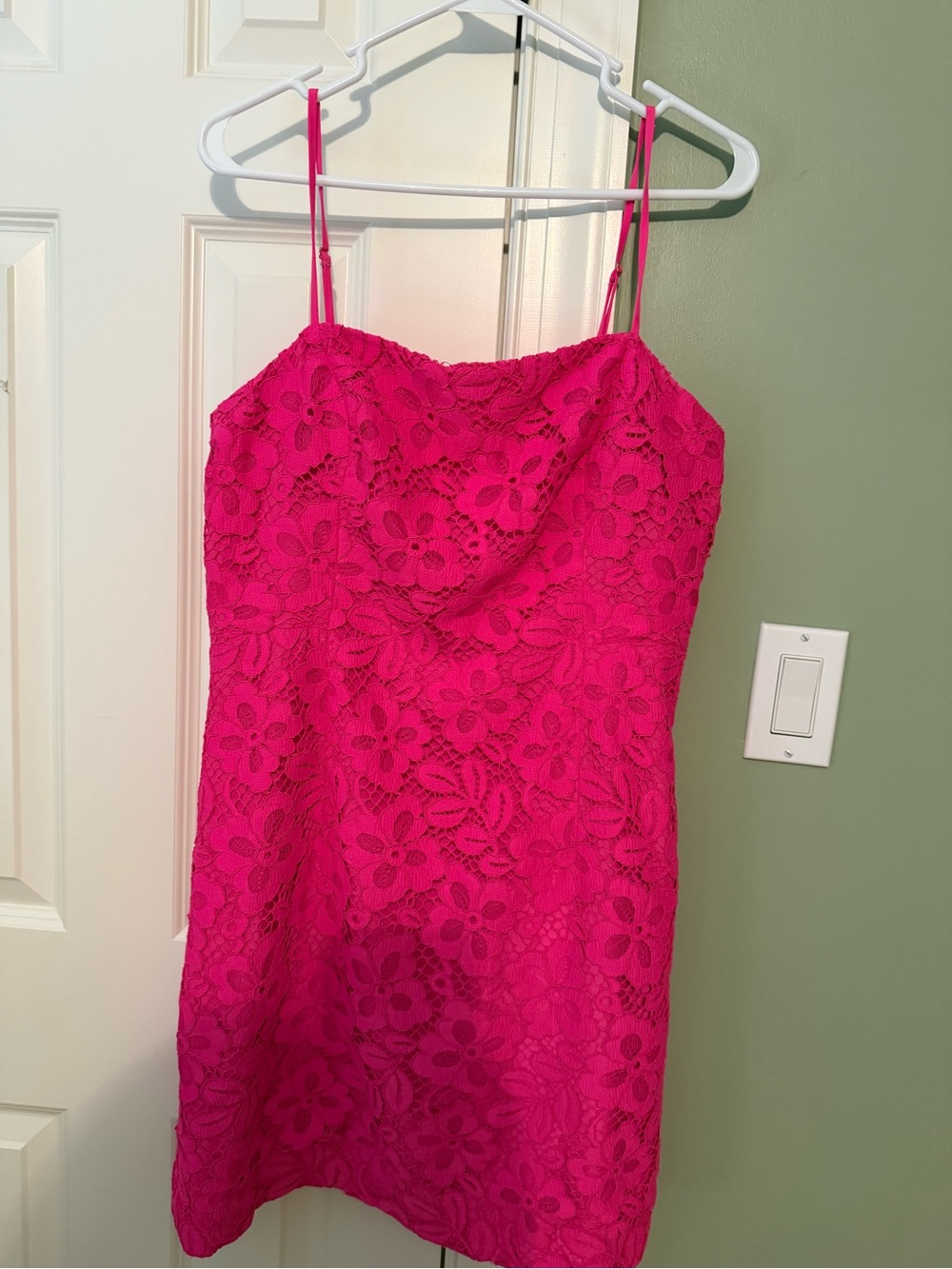 Lilly Pulitzer Hot Pink Floral Lace Spaghetti Strap Dress